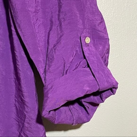 Chico Blouse Button Shirt Women Size 2 L/12 Solid Vibrant Purple Workwear Pocket - Picture 5 of 9